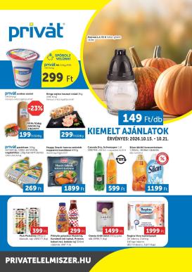 privat-elelmiszer - A jövőbeli Privát - Bács-Kiskun, Békés, Csongrád-Csanád, Tolna, Baranya, Fejér, Somogy vármegye akciós újság csütörtöktől 2026.10.15.-tól szerdától 2026.10.21.-ig érvényes.