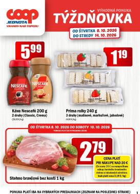 coop-jednota - Aktuálny COOP Jednota - Vranov nad Topľou leták od štvrtka, 08.10.2026 do stredy, 14.10.2026