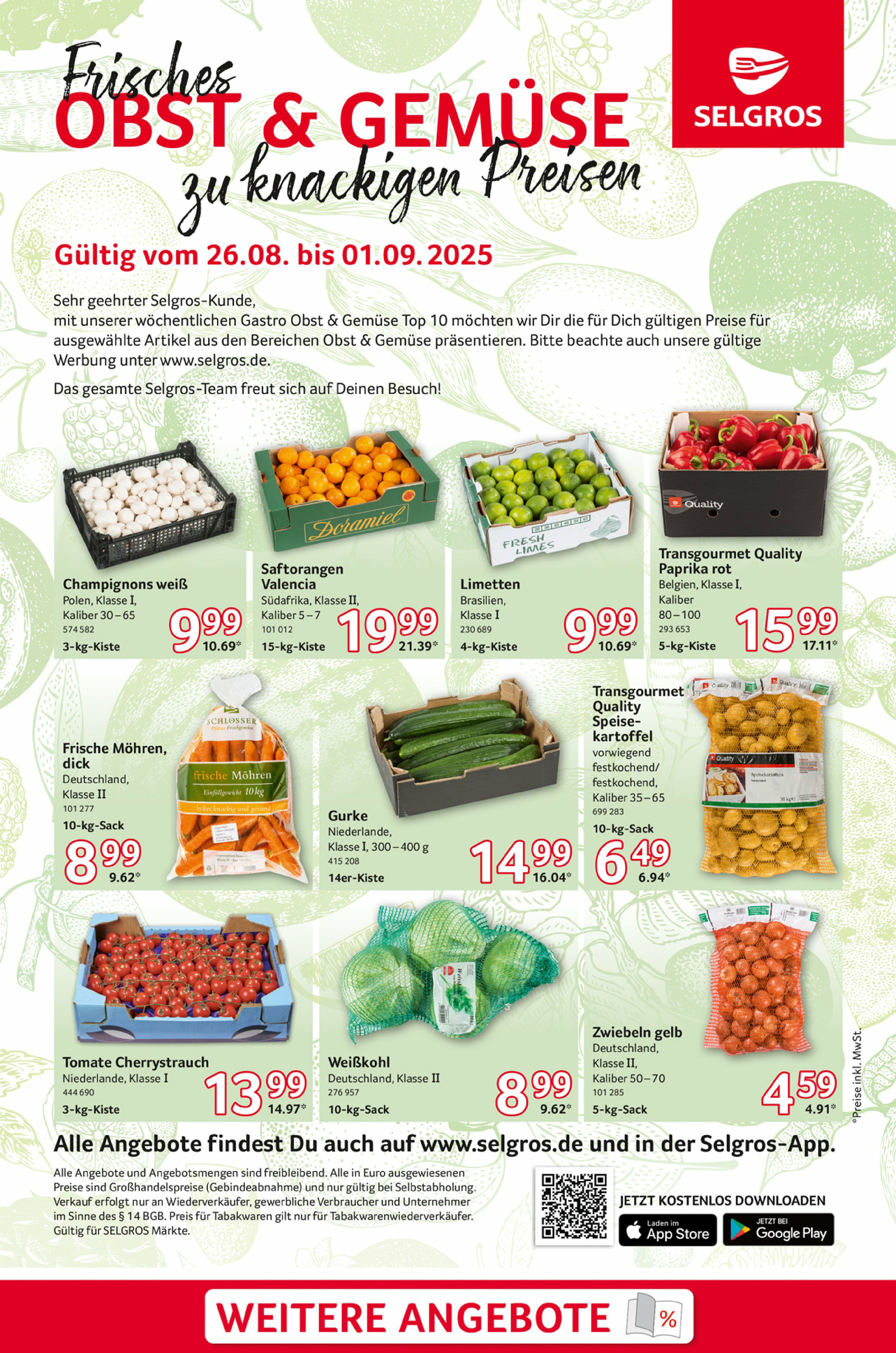 selgros - Selgros - Obst & Gemüse-Prospekt gültig vom 26.08. bis 01.09.