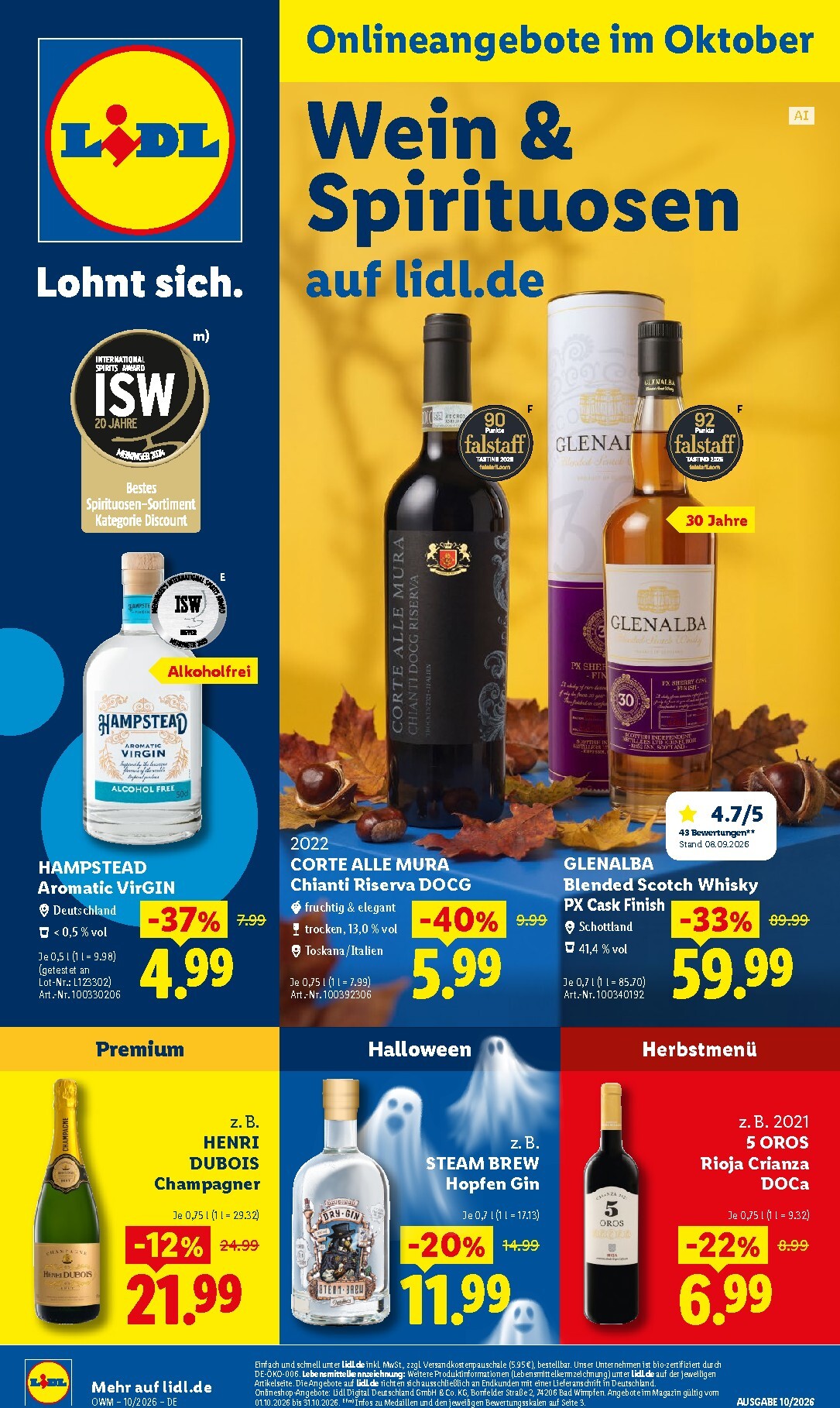 lidl - Lidl - Wein & Spirituosen Prospekt – von Donnerstag 01.10.2026 bis Samstag 31.10.2026
