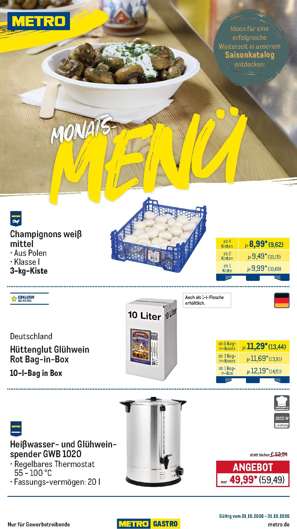 metro - Metro - Monats-Menü Prospekt – von Donnerstag 01.10.2026 bis Samstag 31.10.2026