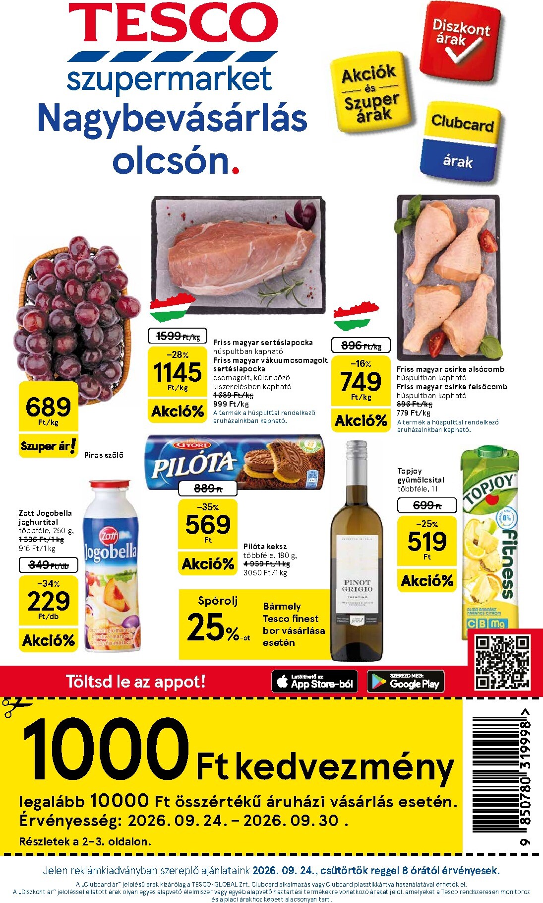 tesco - A jövőbeli Tesco szupermarket akciós újság csütörtöktől 2026.09.24.-tól szerdától 2026.09.30.-ig érvényes.