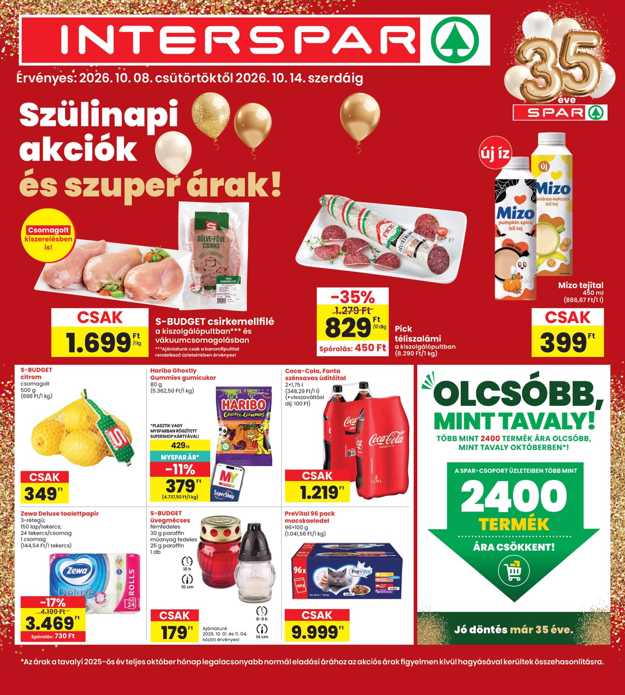 spar - INTERSPAR hirdetmény a következő hétre csütörtöktől 2026.10.08.-tól szerdától 2026.10.14.-ig