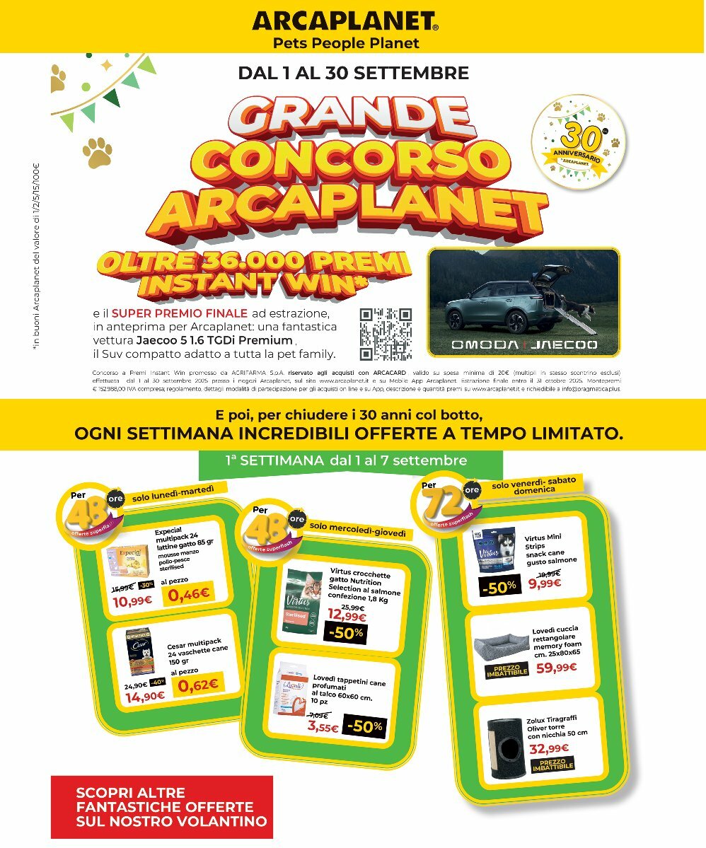 arcaplanet - Volantino Arcaplanet - Grande Concorso valido dal 01/09 al 14/09