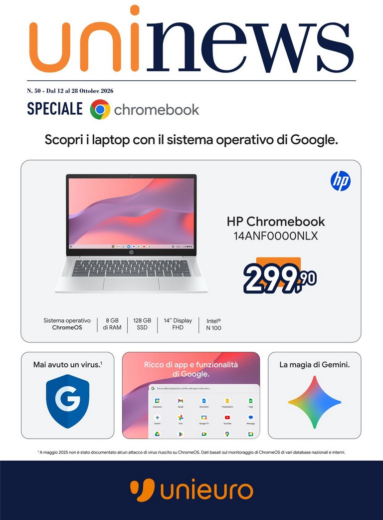 unieuro - Volantino attuale di Unieuro - Speciale Chromebook valido dal lunedì 12/10/2026 al mercoledì 28/10/2026