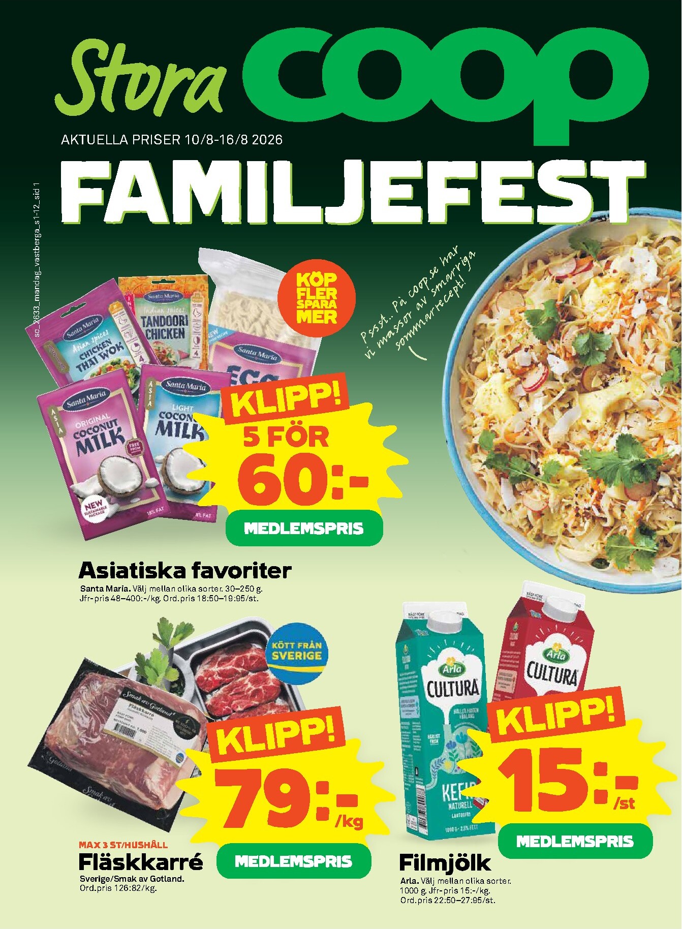 coop - Nytt Stora Coop - Familjefest reklamblad från måndag, 10/08/2026 till söndag, 16/08/2026 - page: 1