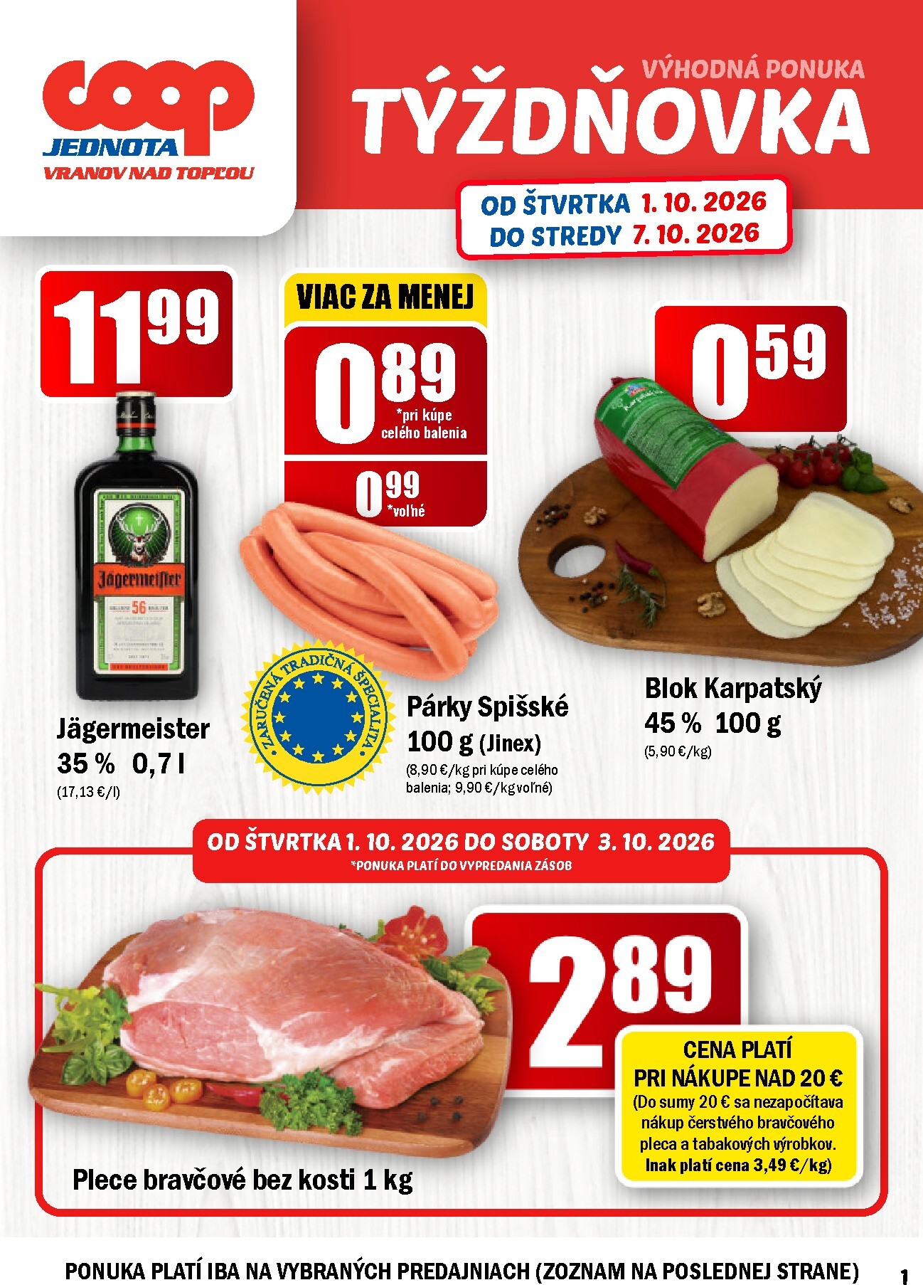 coop-jednota - Aktuálny COOP Jednota - Vranov nad Topľou leták od štvrtka, 01.10.2026 do stredy, 07.10.2026