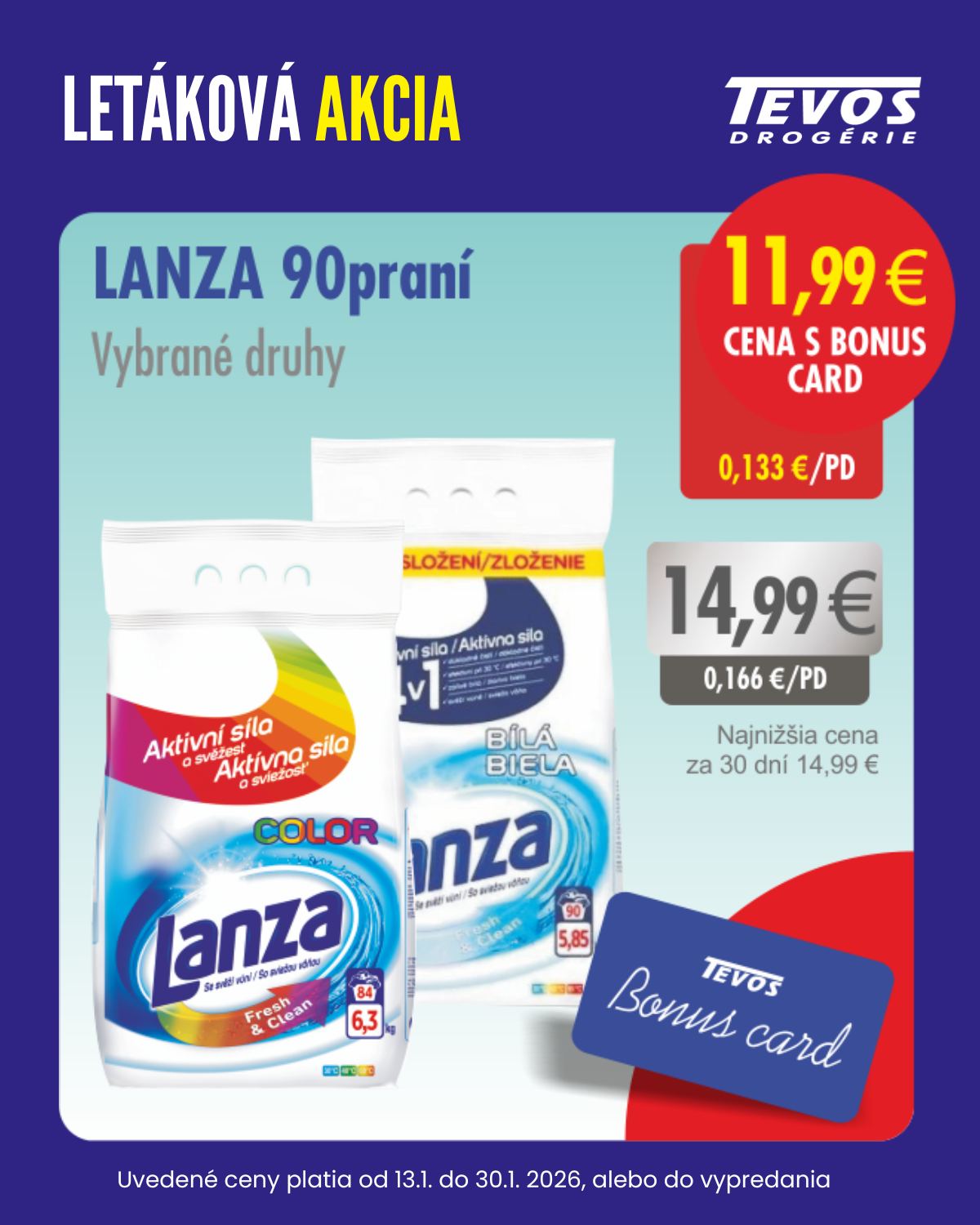 tevos-drogerie - Leták TEVOS drogérie - Bonus card platný od 13.01. do 30.01.